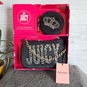 Juicy Couture Black Rhinestone Logo Shoulder Bag Set with Gold Chain
